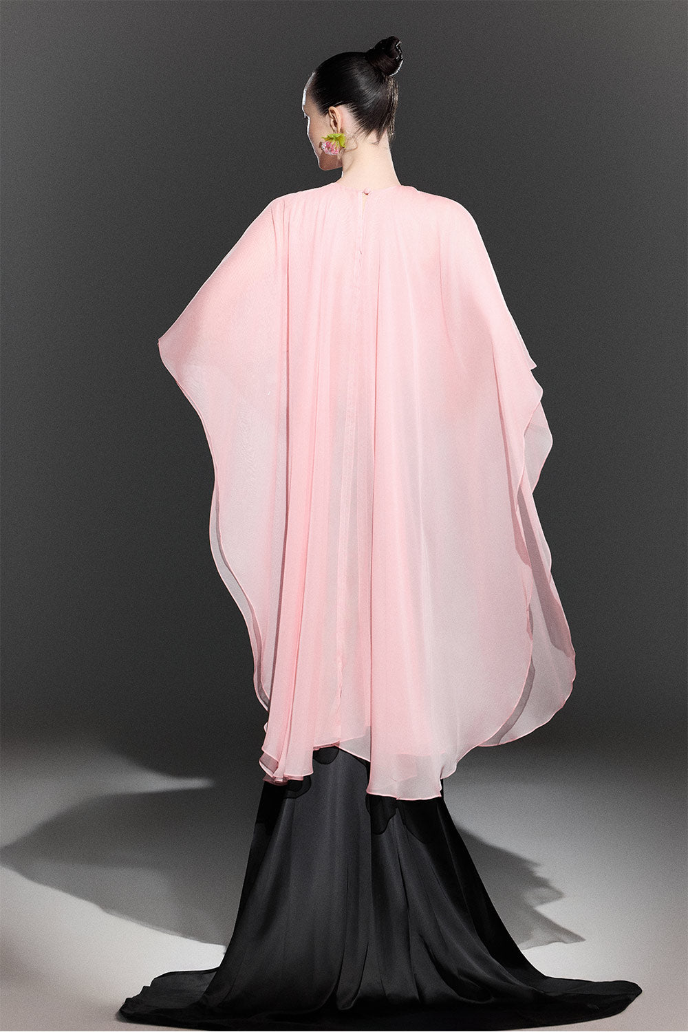 Flowy Trapezoid Cape Sleeved Chiffon Crop Top