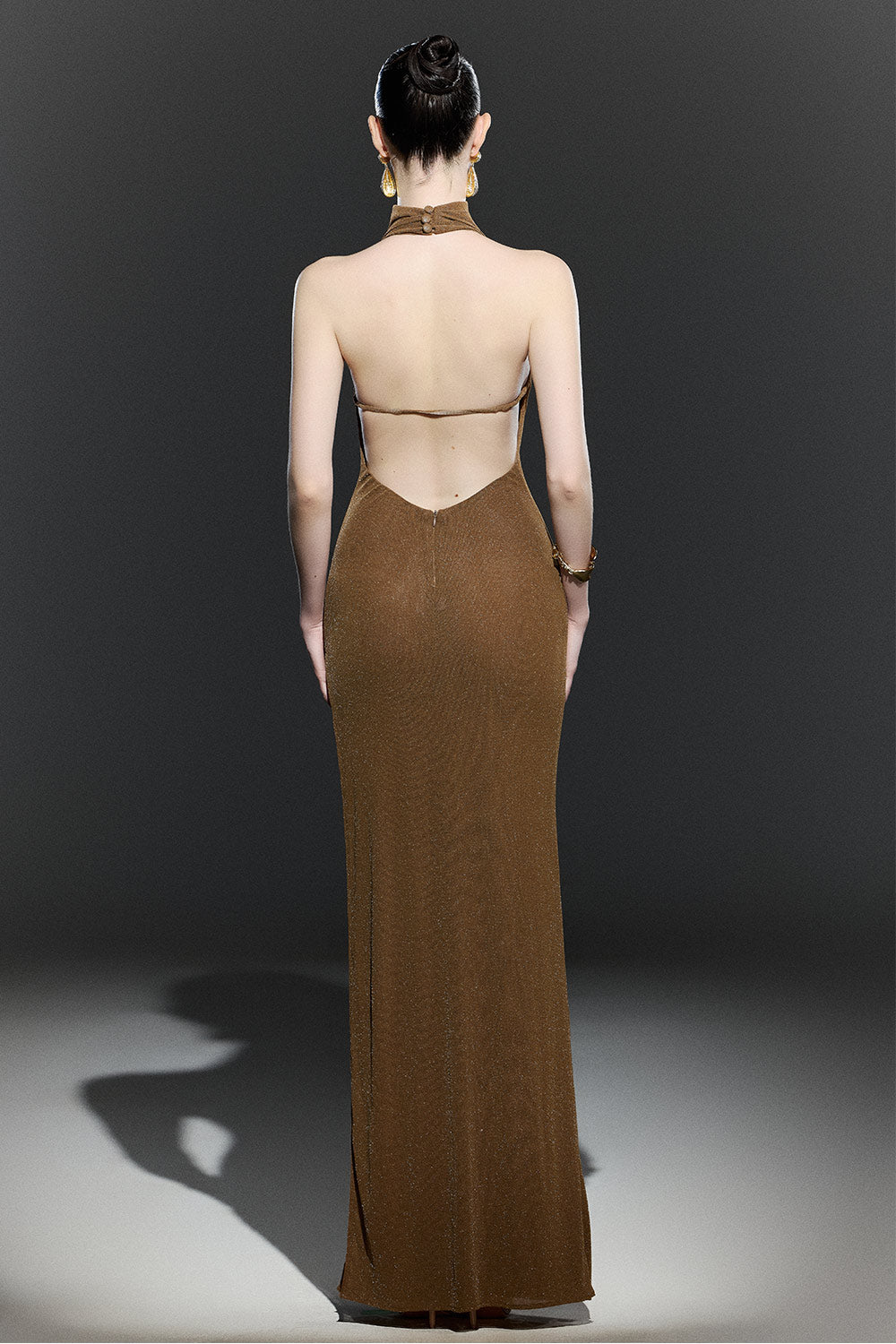 Women's Choco Sheath Halter Neck Mesh Maxi Dress XS/S/M/L/XL/Customize Moss Brown MEAN BLVD Moss Brown / XL Women's Choco Sheath Halter Neck Mesh Maxi Dress XS/S/M/L/XL/Customize Moss Brown MEAN BLVD Moss Brown / XL