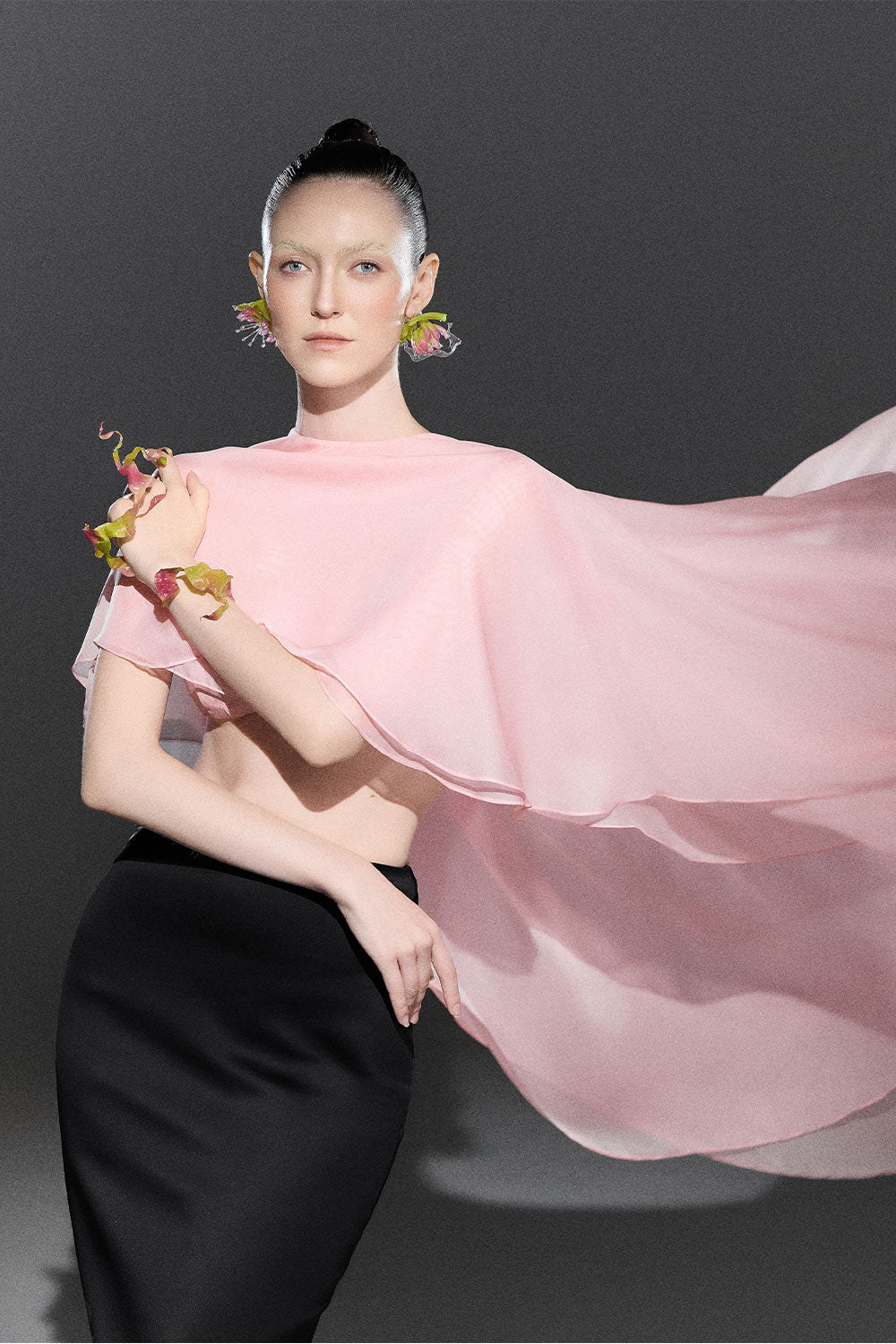 Flowy Trapezoid Cape Sleeved Chiffon Crop Top