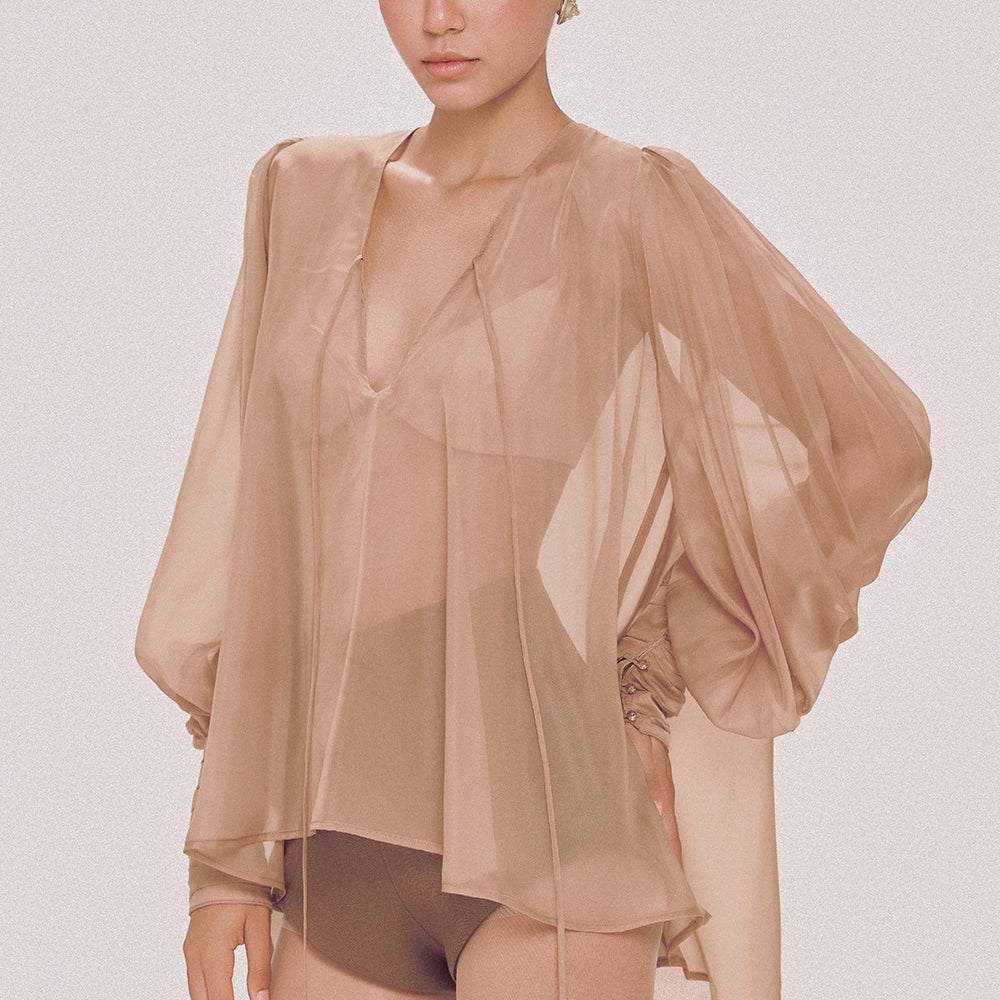 Paris Blouson V-Neck Chiffon Thigh Length Top