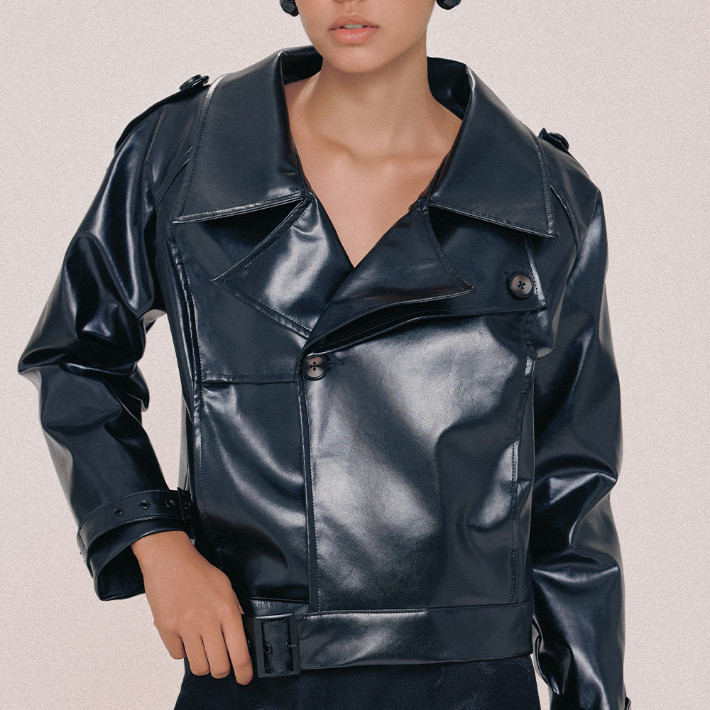 Alaia Straight V-Neck Leather Jacket