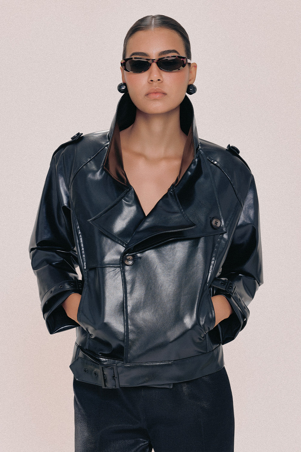 Alaia Straight V-Neck Leather Jacket