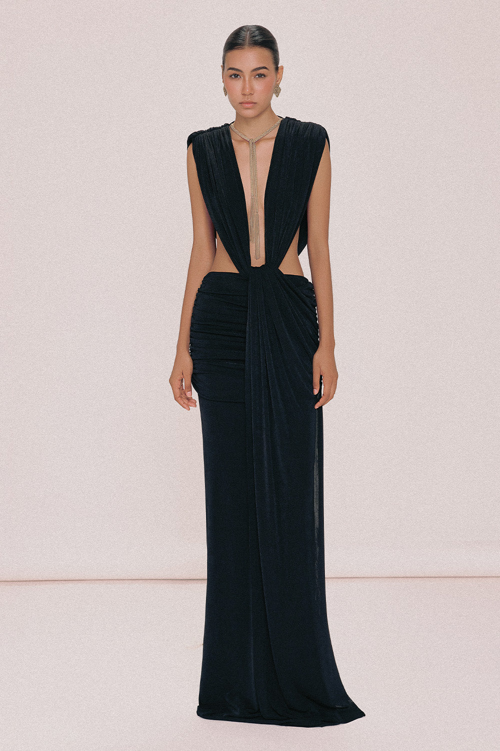 Venus Sheath Draped Spandex Maxi Dress