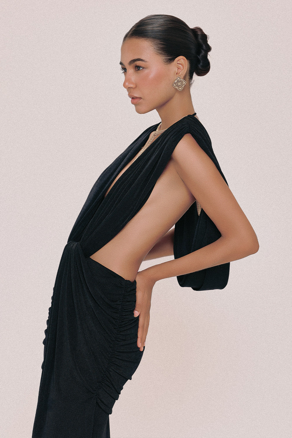 Venus Sheath Draped Spandex Maxi Dress