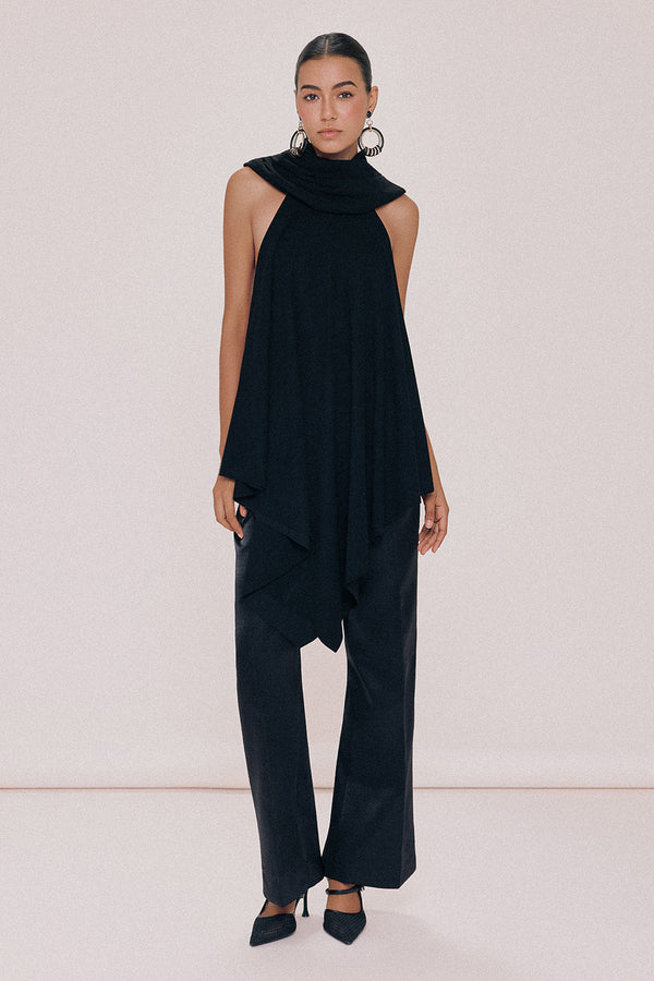 Sebas Trapezoid Scarf Neck Cotton Top