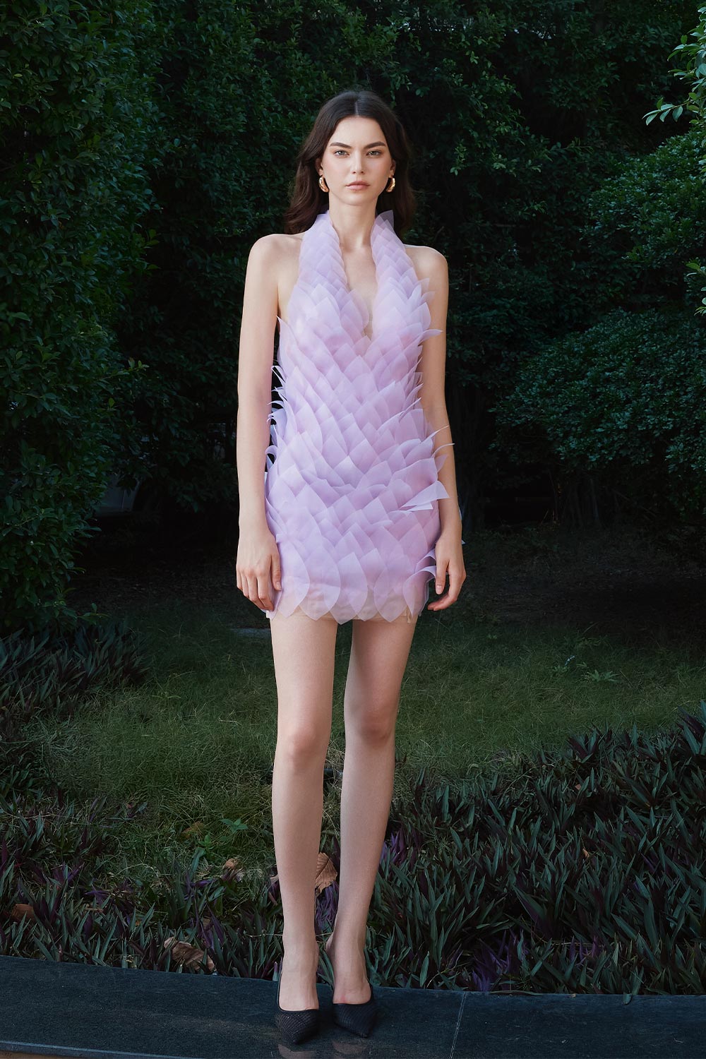 Cacti Bodycon Halter Neck Organza Mini Dress