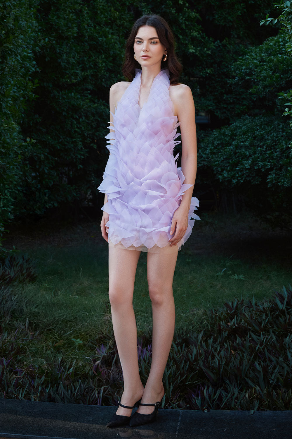 Cacti Bodycon Halter Neck Organza Mini Dress