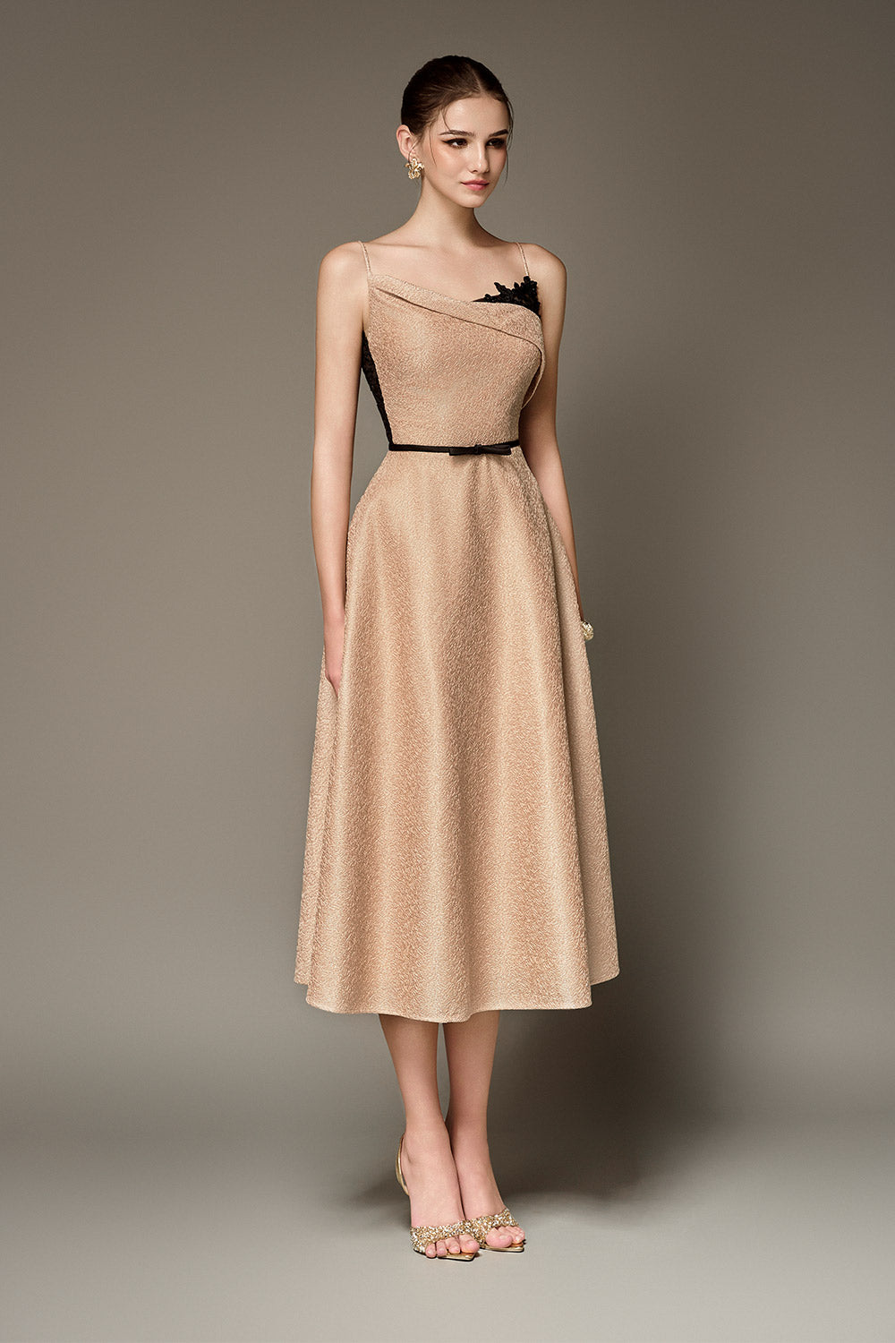 Phoenix A-line Spaghetti Strap Taffeta Calf Length Dress