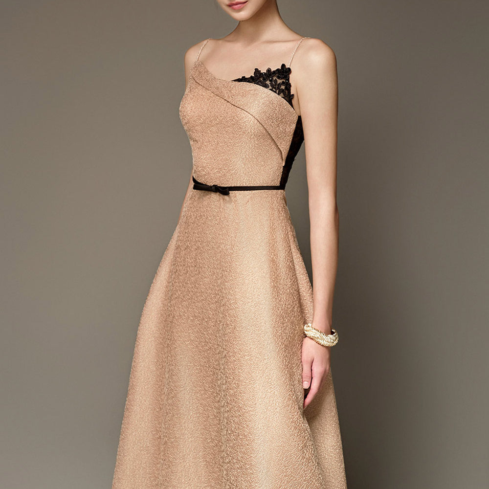 Phoenix A-line Spaghetti Strap Taffeta Calf Length Dress