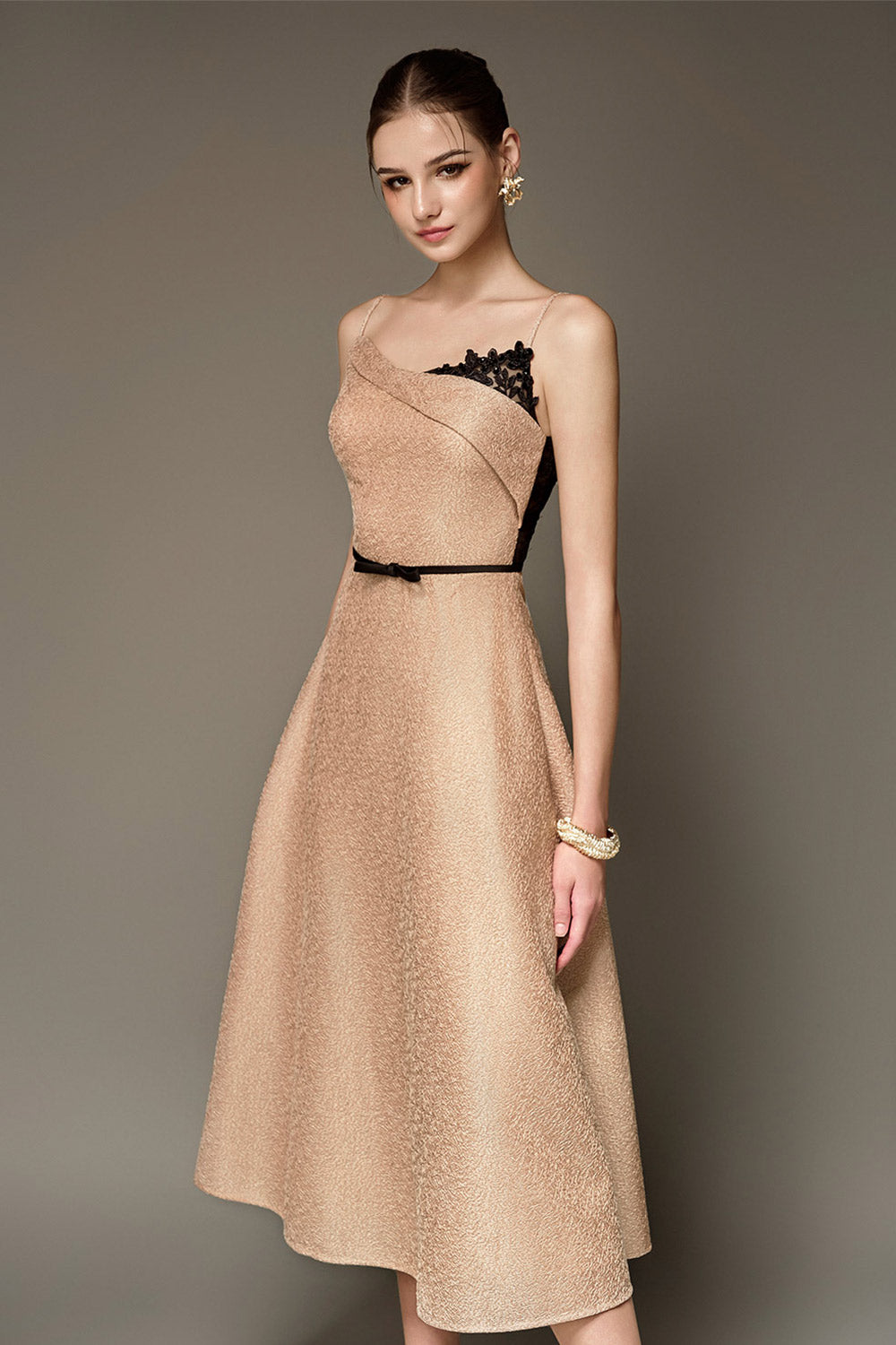 Phoenix A-line Spaghetti Strap Taffeta Calf Length Dress