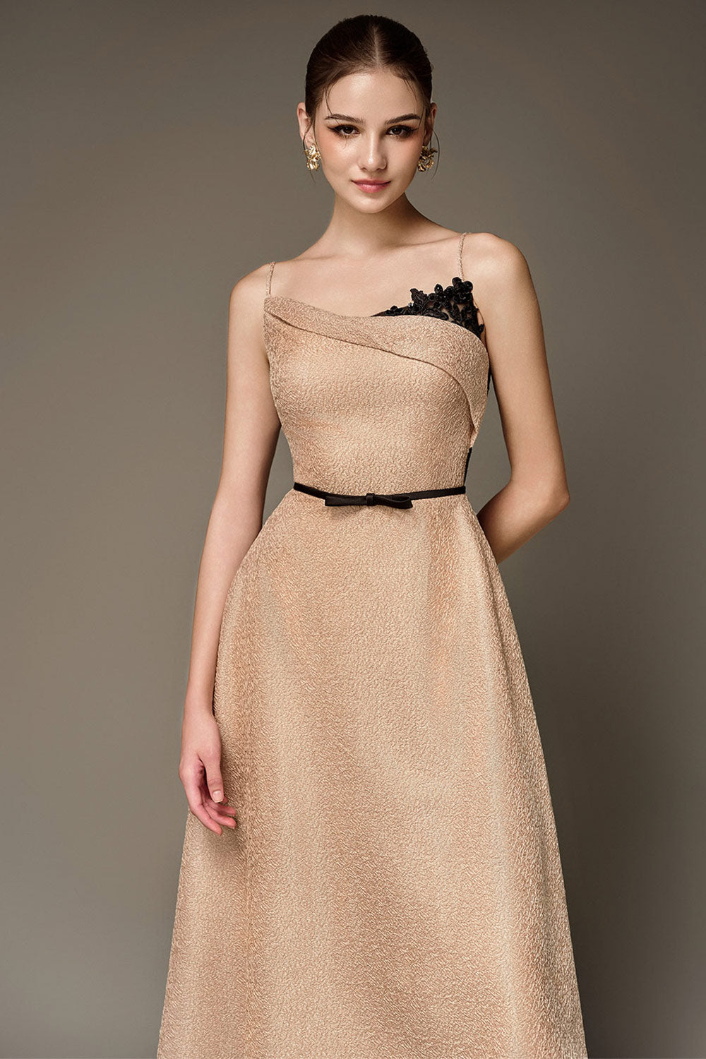 Phoenix A-line Spaghetti Strap Taffeta Calf Length Dress