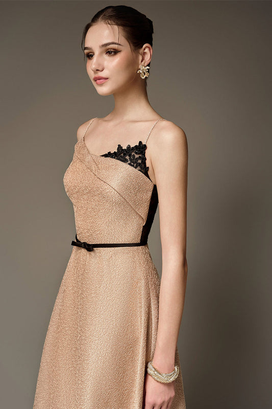 Phoenix A-line Spaghetti Strap Taffeta Calf Length Dress