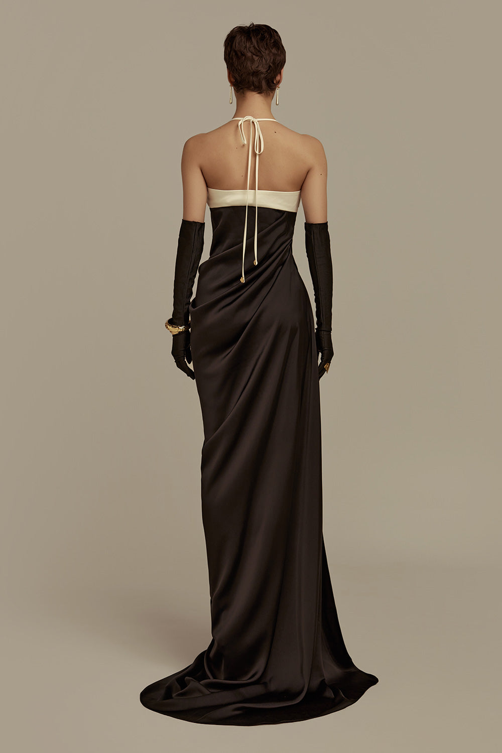 Nyx Sheath Halter Neck Silk Floor Length Dress