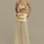 Helios Bodycon Straight Across Neck Brocade Crop Top