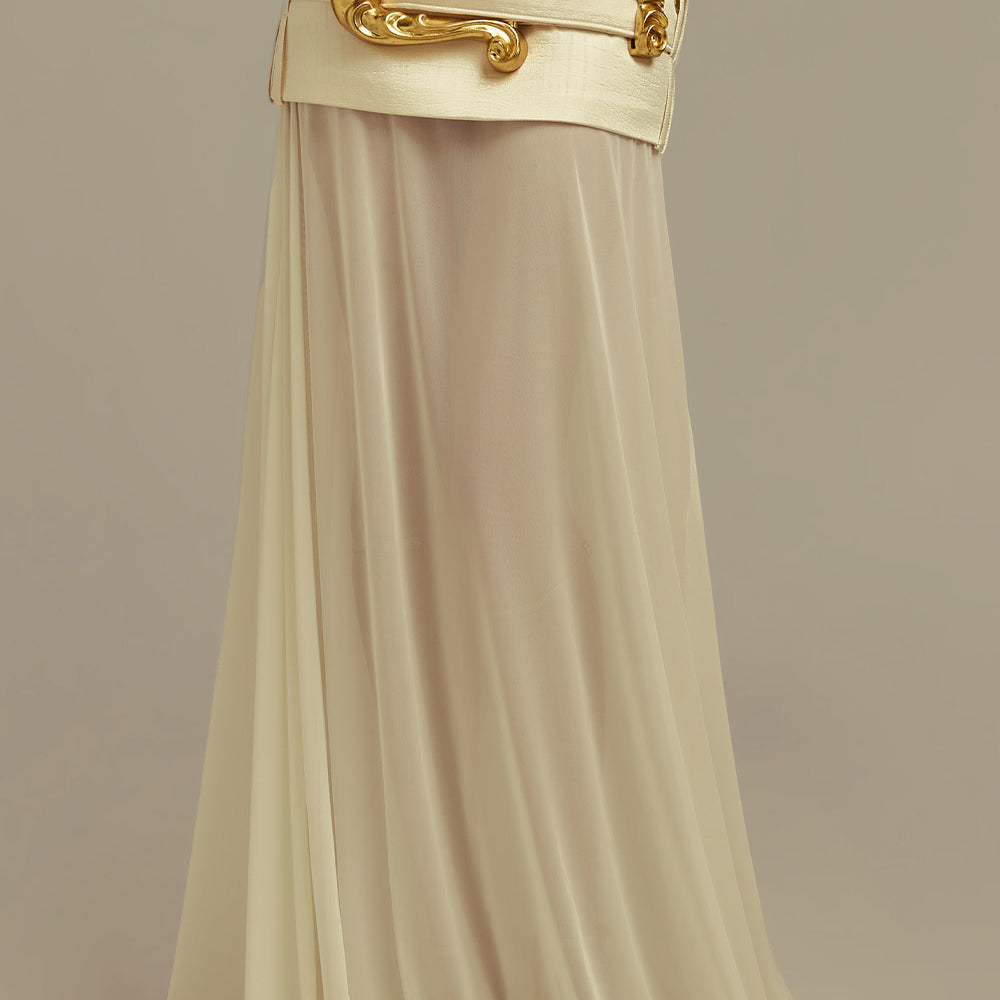 Helios A-line Draped Mesh Floor Length Skirt