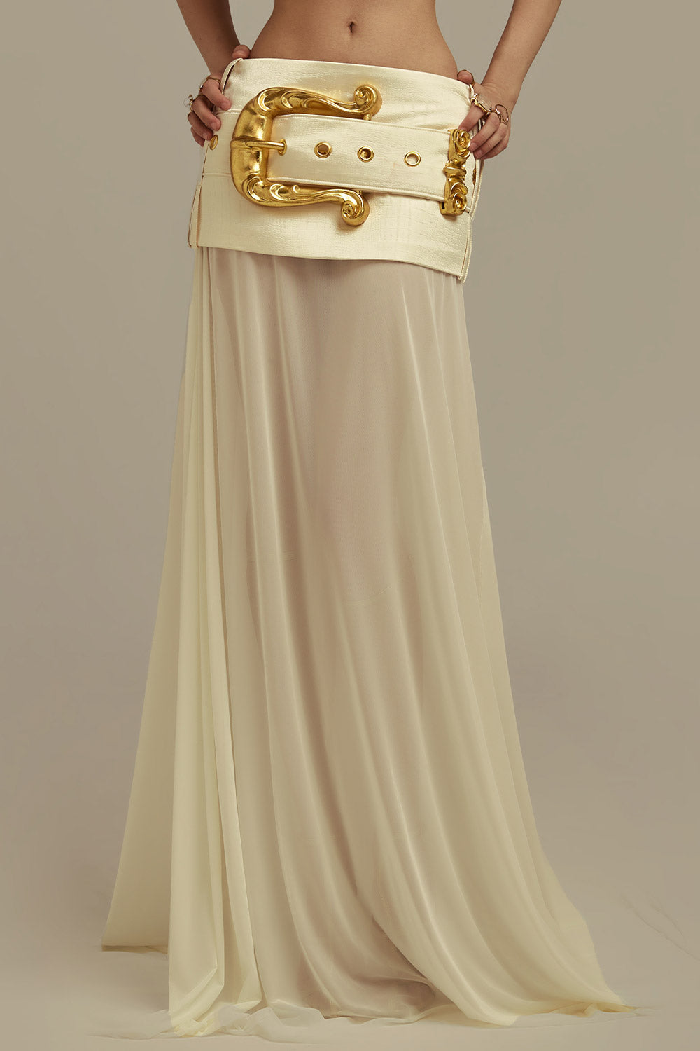 Helios A-line Draped Mesh Floor Length Skirt