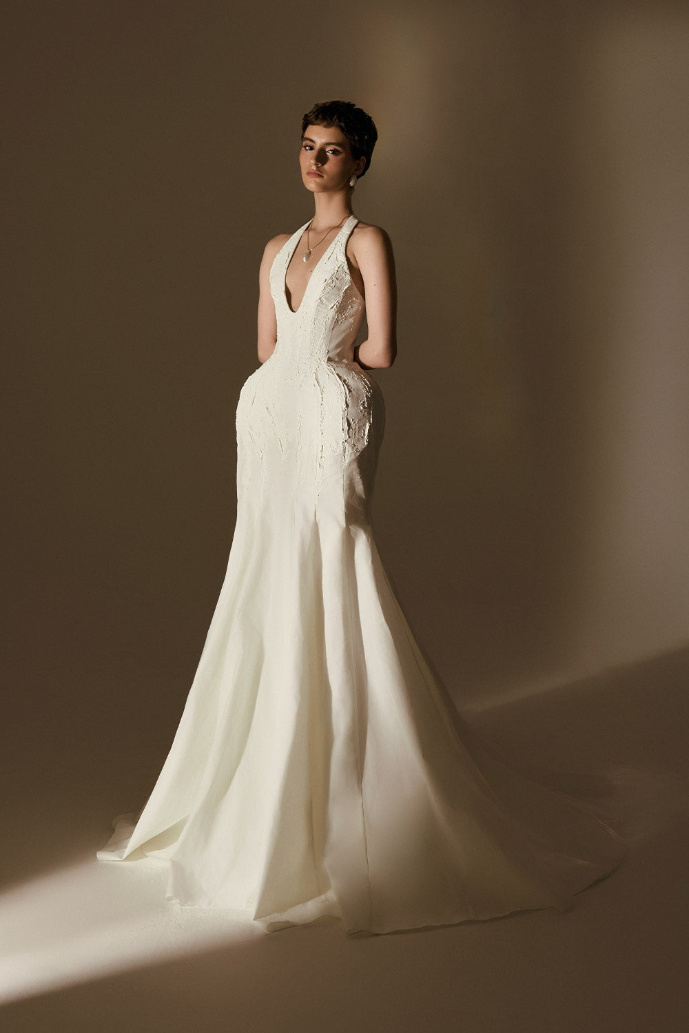 Selene Trumpet Sleeveless Taffeta Floor Length Dress