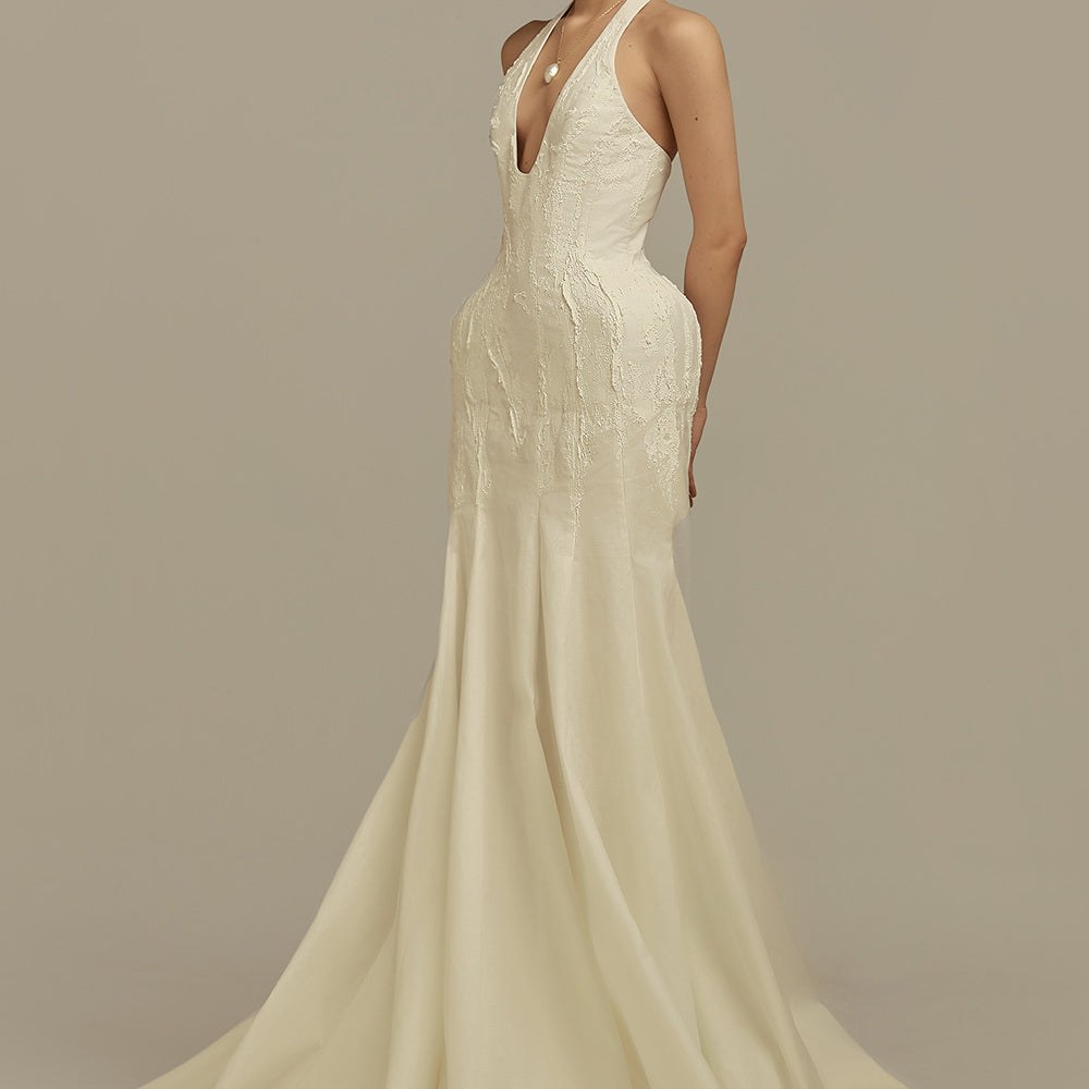 Selene Trumpet Sleeveless Taffeta Floor Length Dress