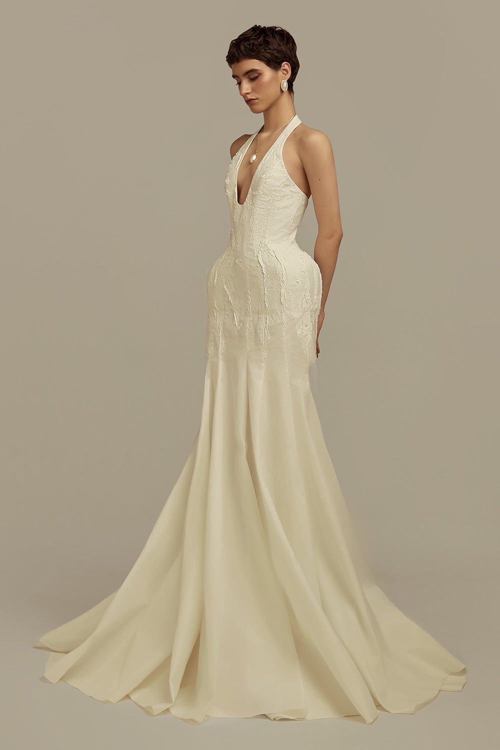 Selene Trumpet Sleeveless Taffeta Floor Length Dress