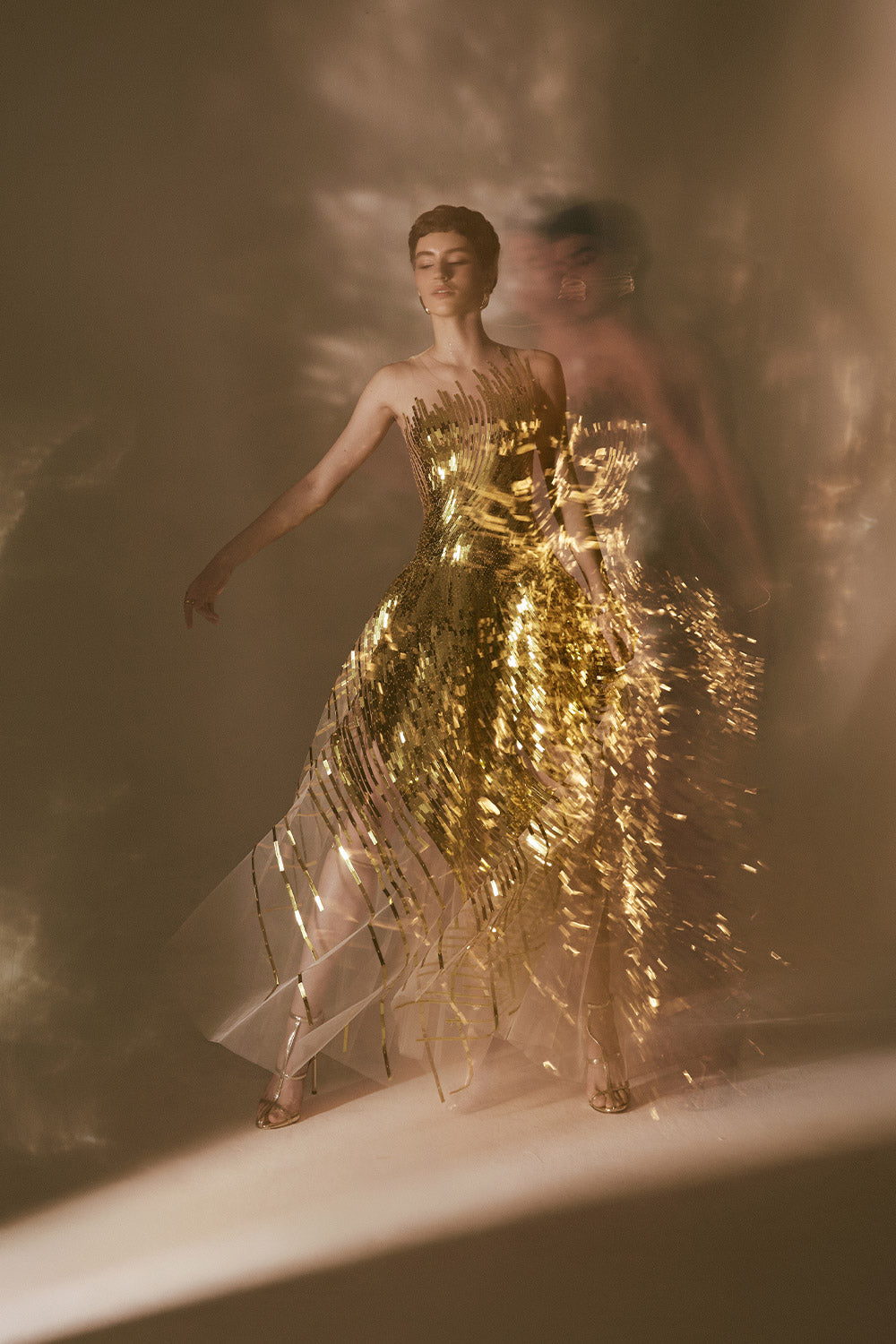 Lustre A-Line Illusion Neck Mesh Floor Length Dress