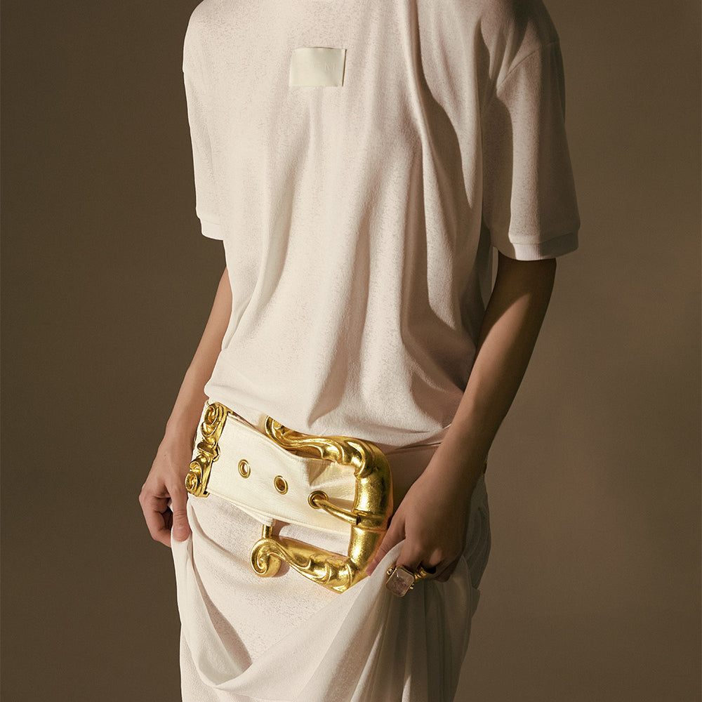 Aurora Blouson Belt Strap Jersey Floor Length Dress