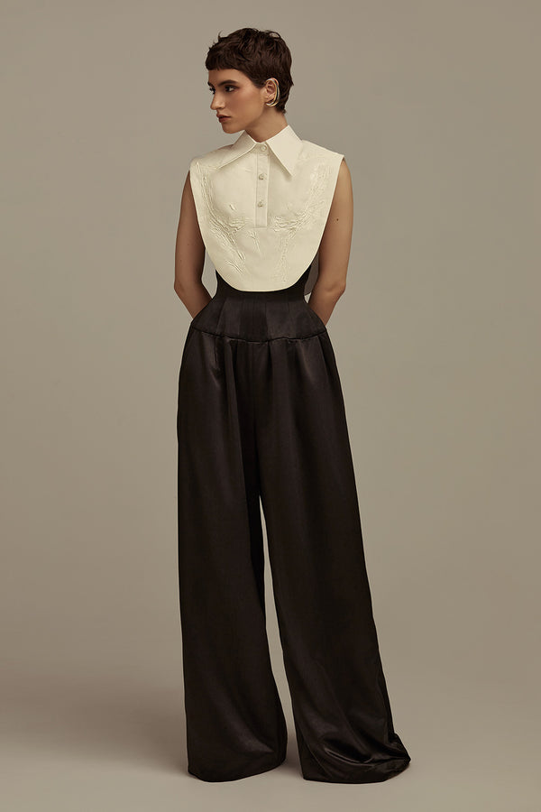 Aether Cropped Collared Neck Taffeta Top