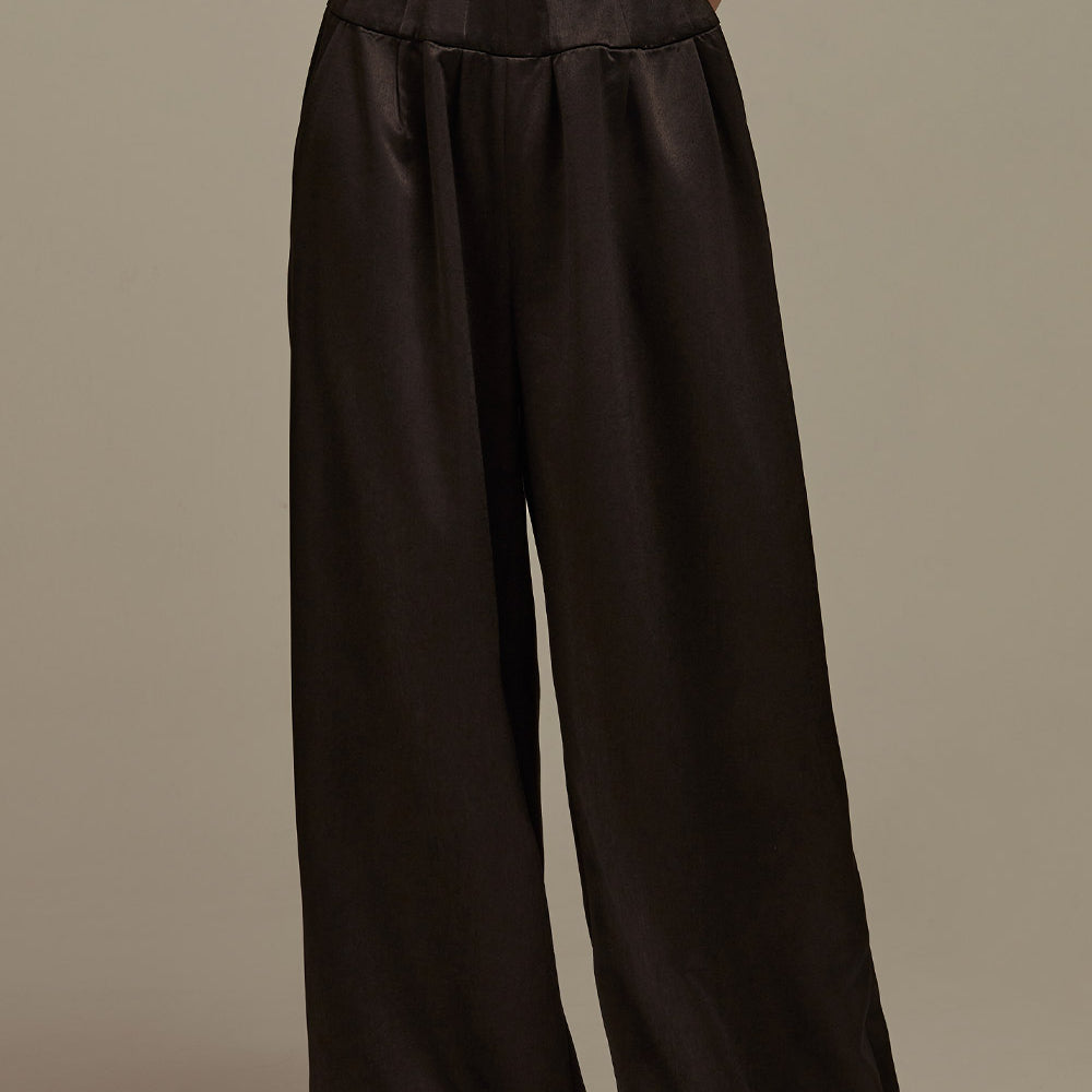 Aether Straight Wide Leg Satin Floor Length Trousers