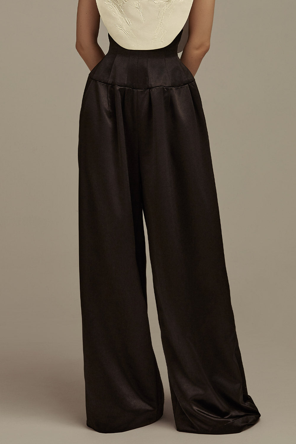 Aether Straight Wide Leg Satin Floor Length Trousers