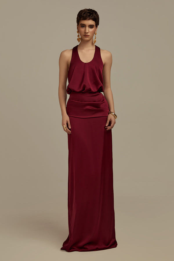 Hesperus Blouson Scoop Neck Silk Floor Length Dress