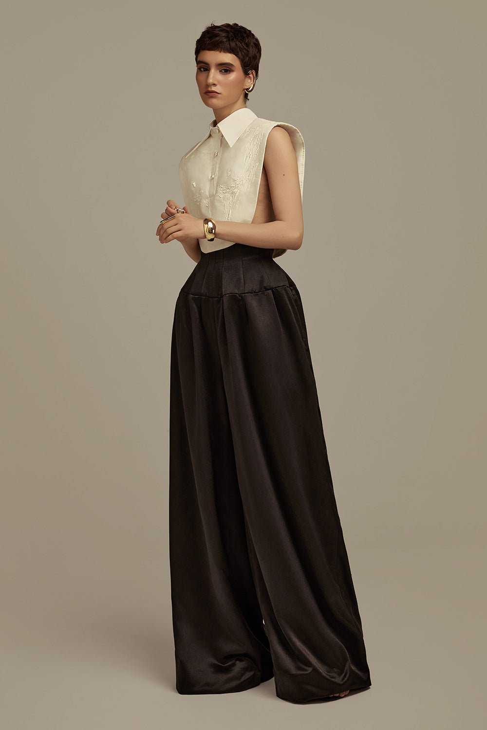 Aether Straight Wide Leg Satin Floor Length Trousers