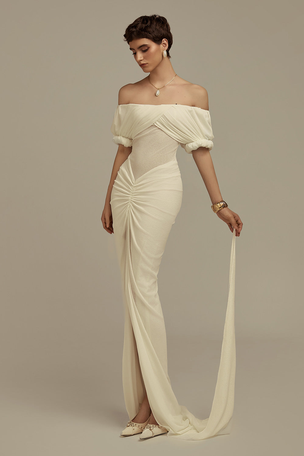 Hemera Hourglass Front Slit Jersey Floor Length Dress