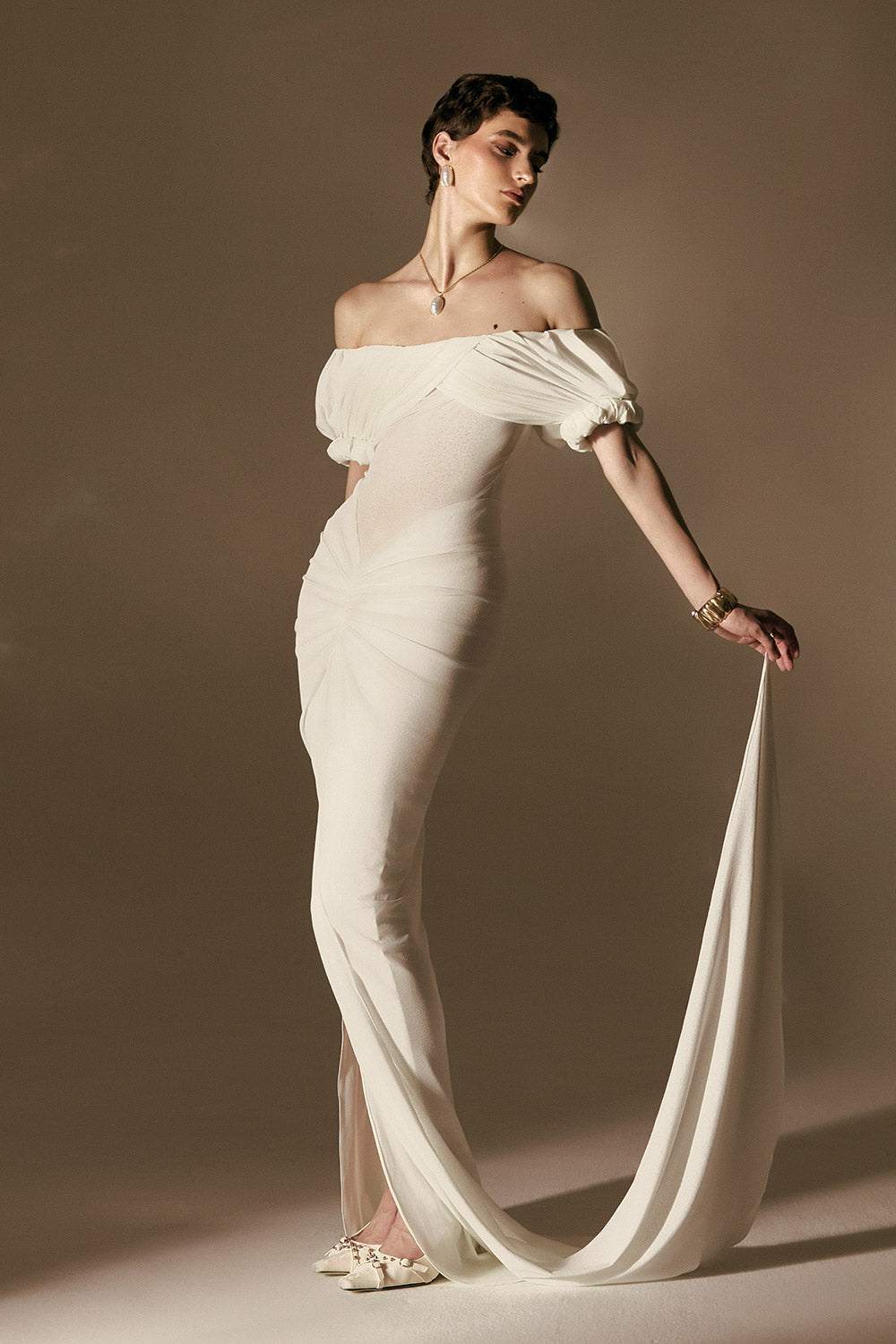 Hemera Hourglass Front Slit Jersey Floor Length Dress