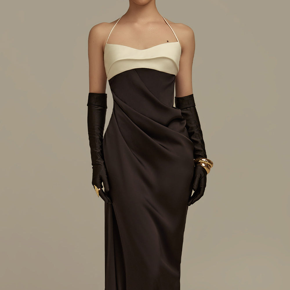 Nyx Sheath Halter Neck Silk Floor Length Dress