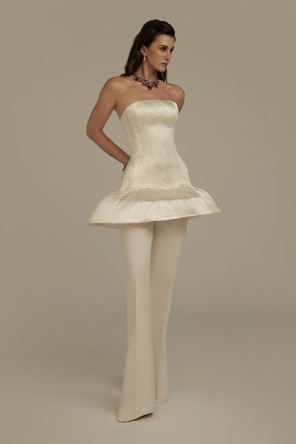 Lunaria Peplum Straight Across Neck Brocade Top