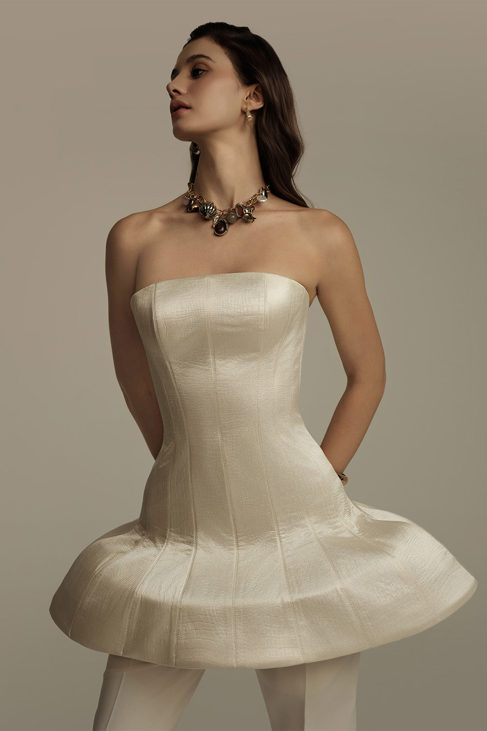 Lunaria Peplum Straight Across Neck Brocade Top