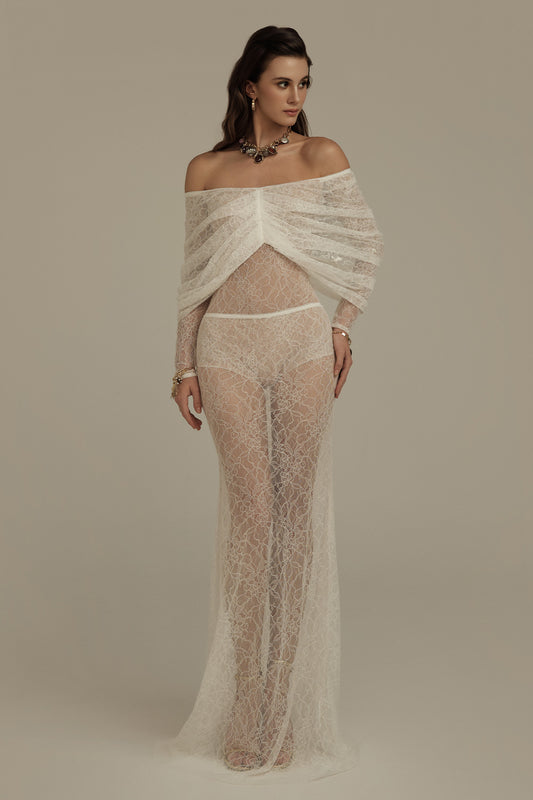 Phoebe Mermaid Off-Shoulder Lace Floor Length Set