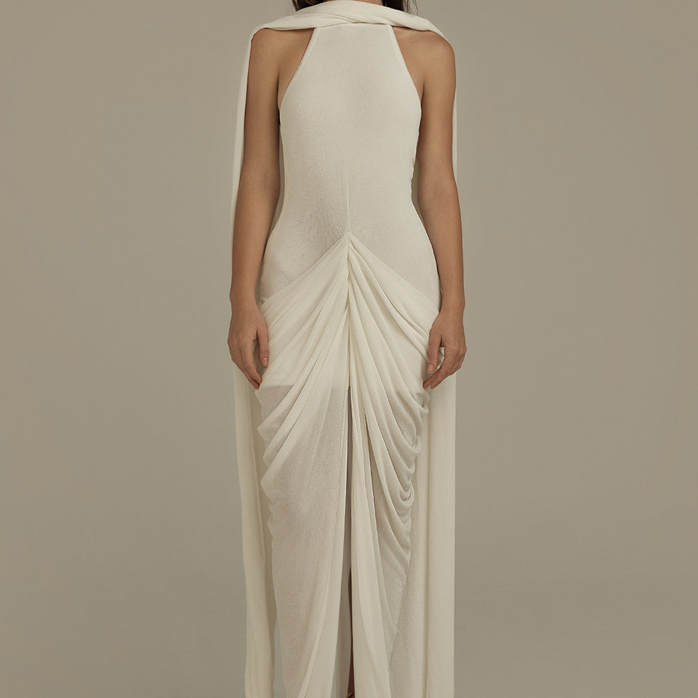 Elara Sarong Extended Flap Jersey Maxi Dress