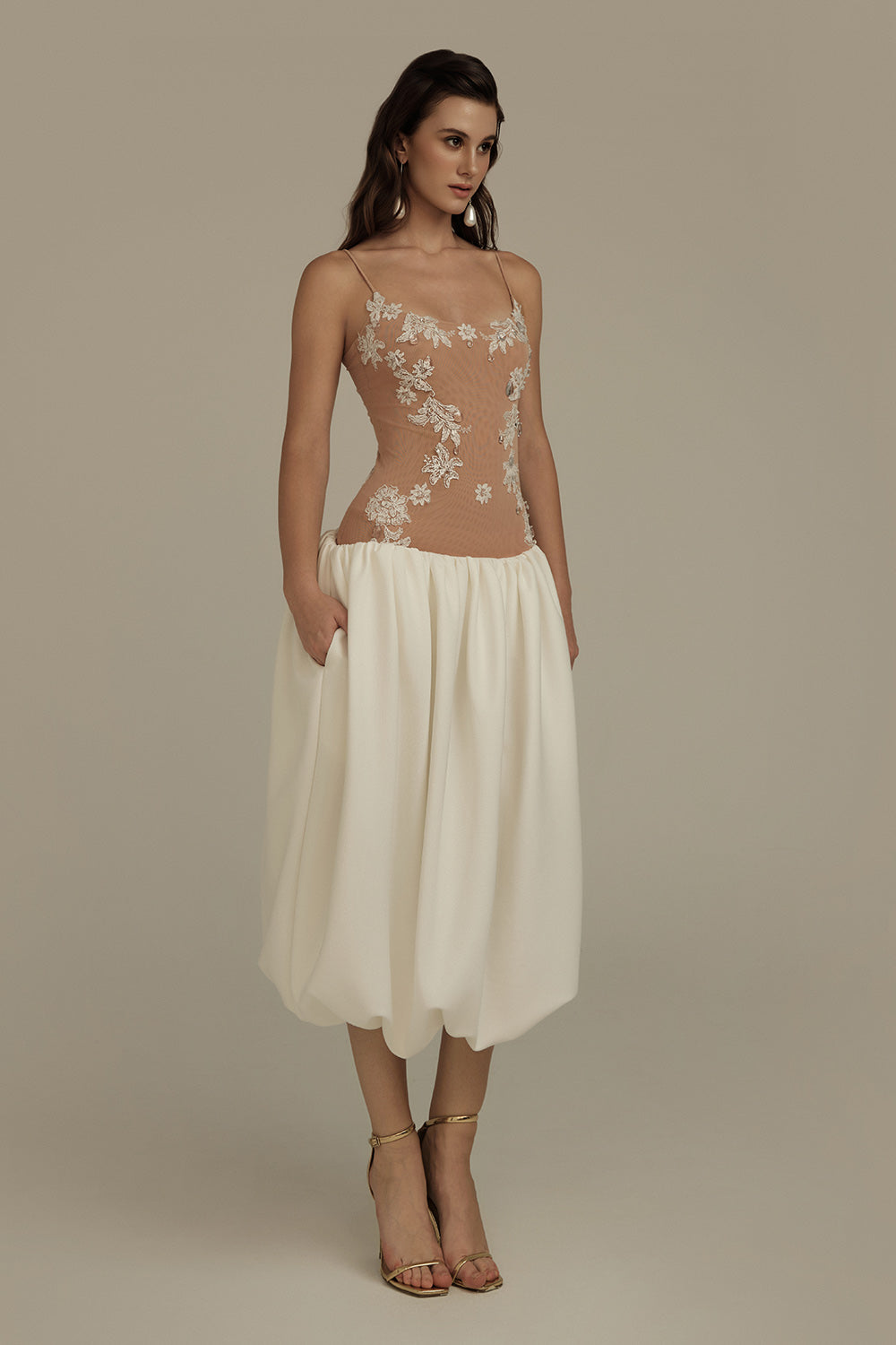 Lorien Bubble See-Through Mesh Taffeta Midi Set