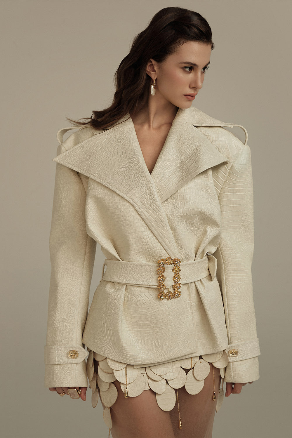 Solenne Straight Crossover Leather Coat