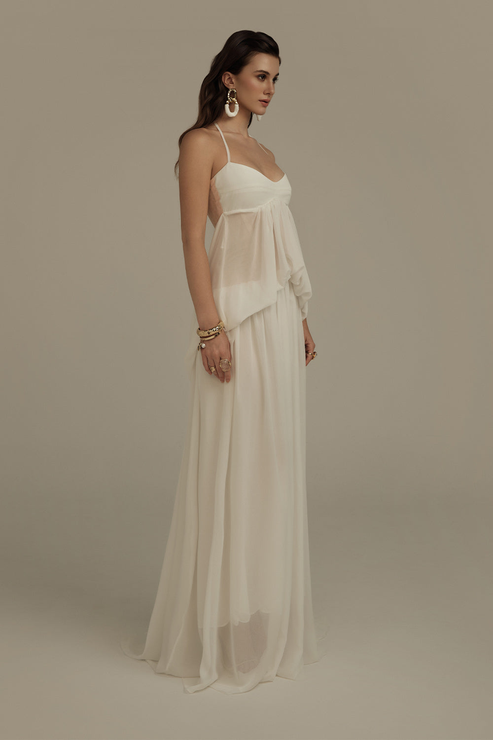 Women's Halcyon Blouson Sheer Chiffon Maxi Dress S/M/L White MEAN BLVD White / S Women's Halcyon Blouson Sheer Chiffon Maxi Dress S/M/L White MEAN BLVD White / S