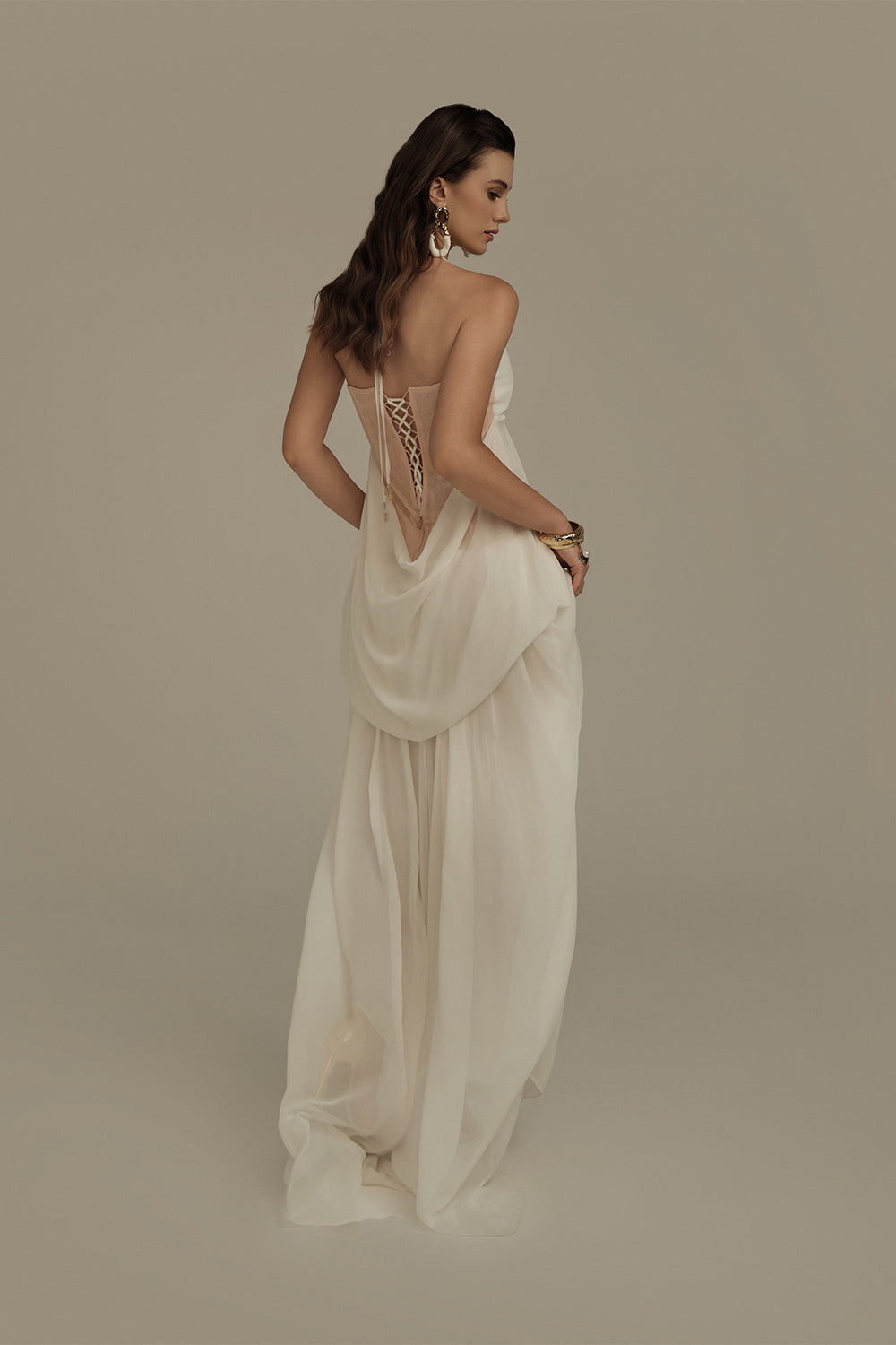Women's Halcyon Blouson Sheer Chiffon Maxi Dress S/M/L White MEAN BLVD White / L Women's Halcyon Blouson Sheer Chiffon Maxi Dress S/M/L White MEAN BLVD White / L