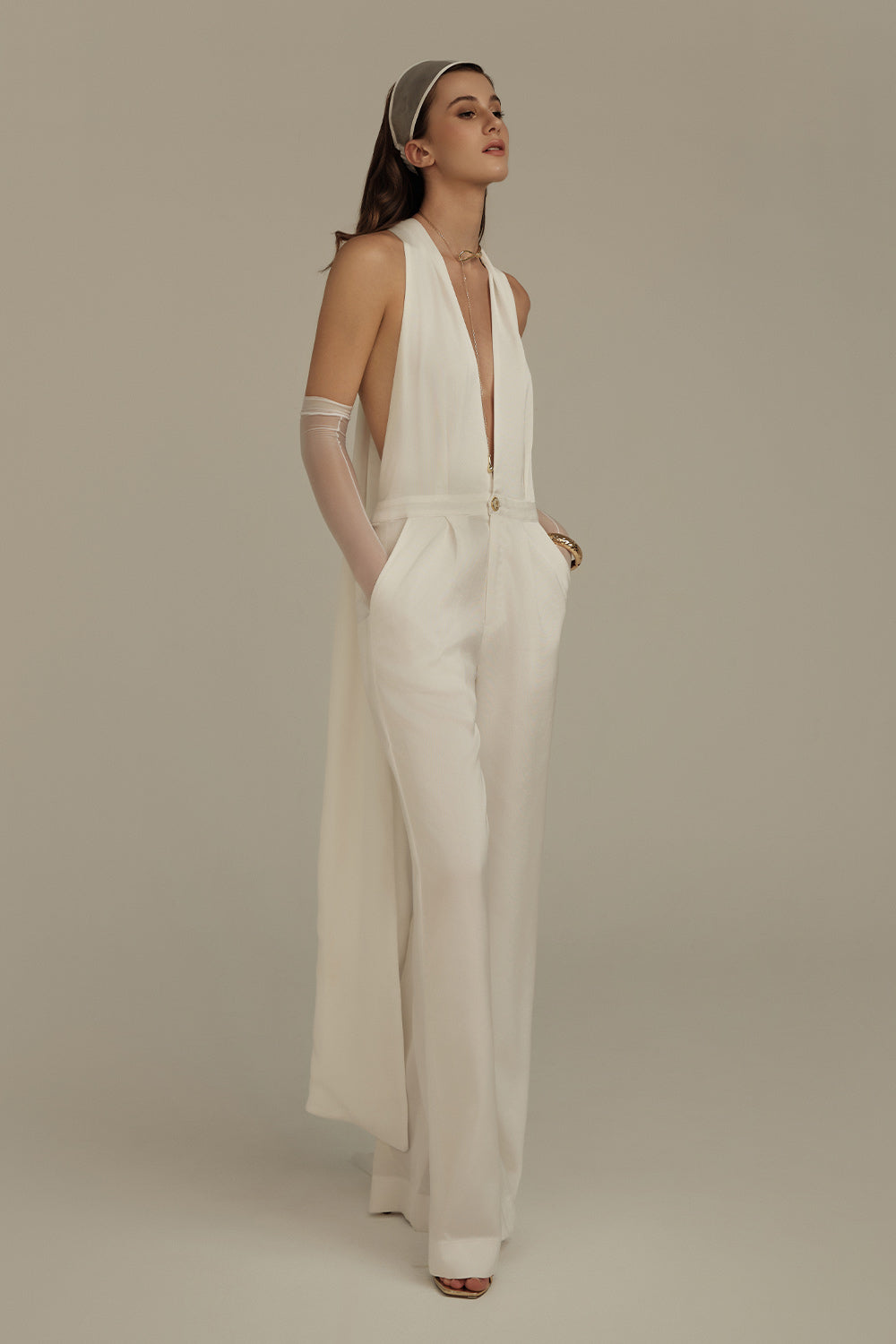 Velora Straight Backless Crepe Maxi Jumpsuit
