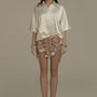 Amaranth Straight Embroidered Tulle Mini Skirt