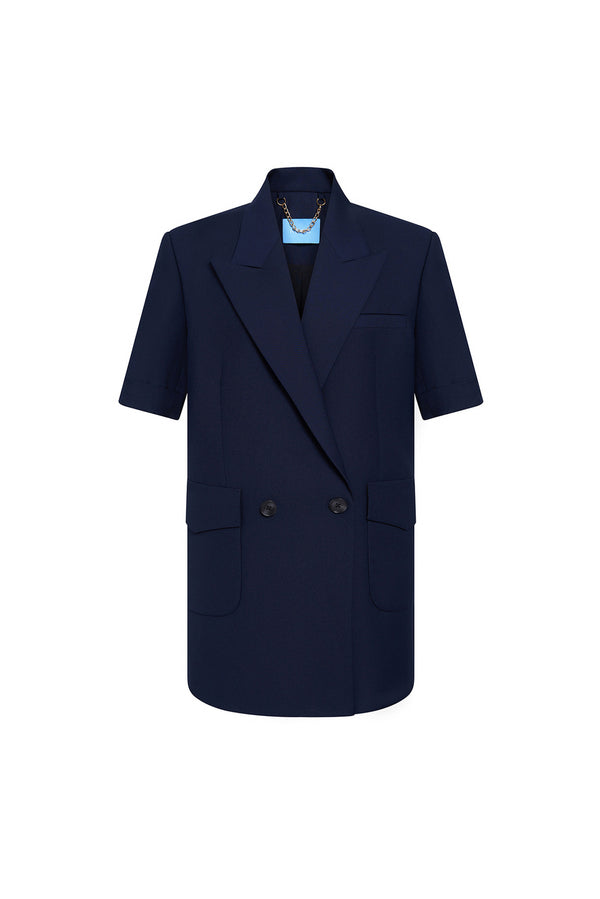 Sloane Straight Double Breasted Twill Blazer