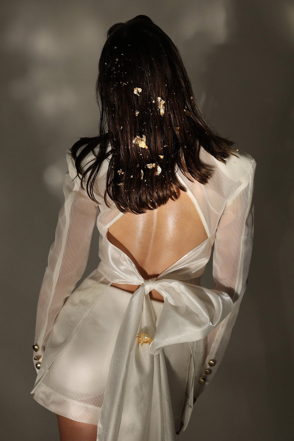 Princo Asymmetric V-Neck Mesh Taffeta High-low Set