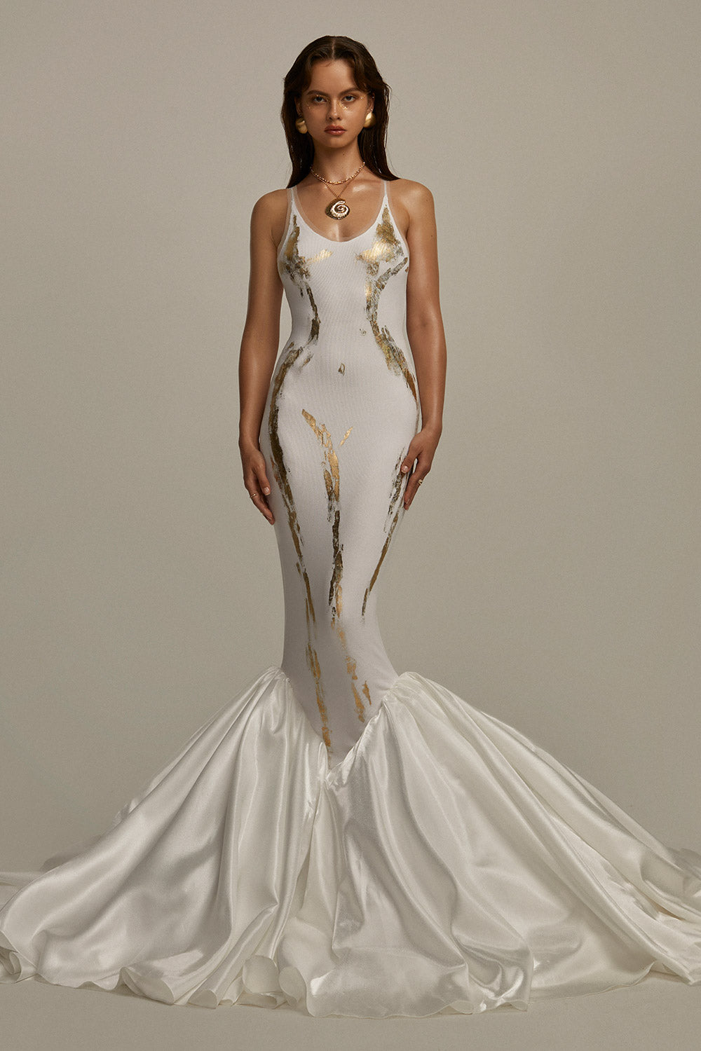 Callipygian Mermaid Scoop Neck Ribbed Taffeta Floor Length Dress