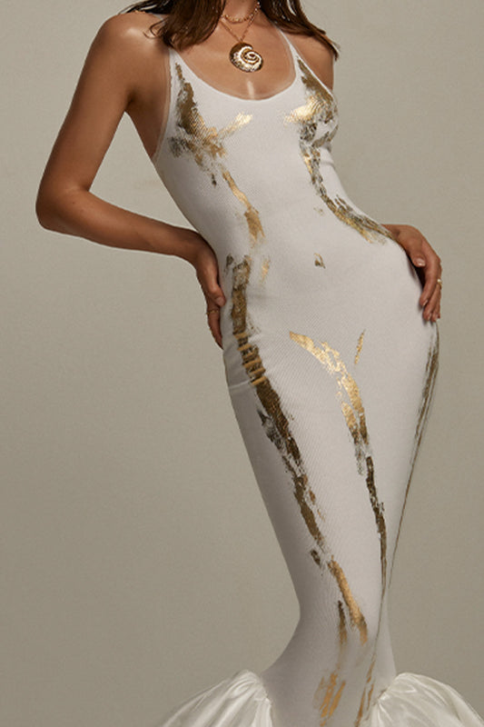 Callipygian Mermaid Scoop Neck Ribbed Taffeta Floor Length Dress