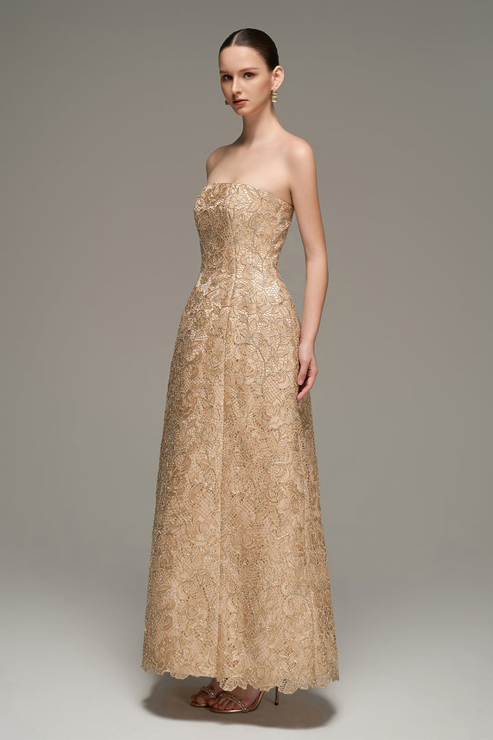 Paulina Straight Across Lace Maxi Dress - MEAN BLVD