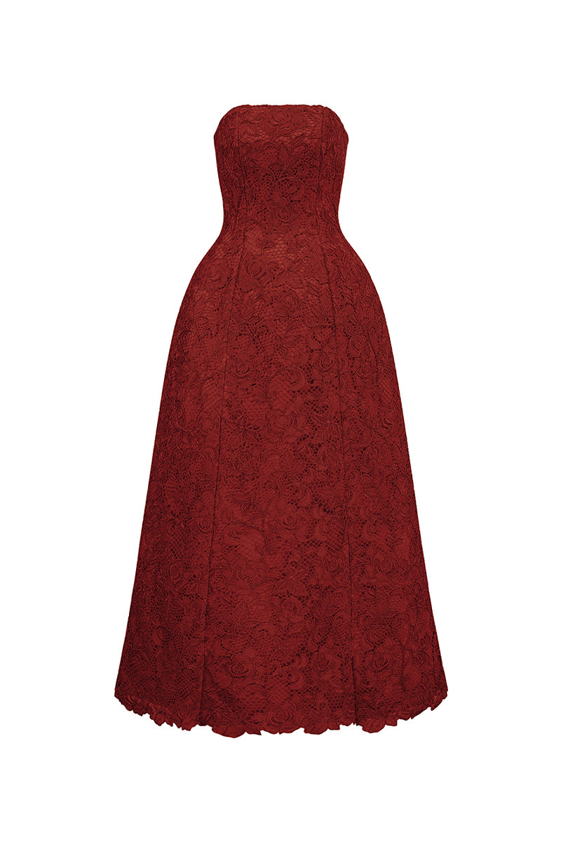Women's Paulina Straight Across Lace Maxi Dress XS/S/M/L/XL/XXL/Customize  Tan/Black/Aurora Red MEAN BLVD