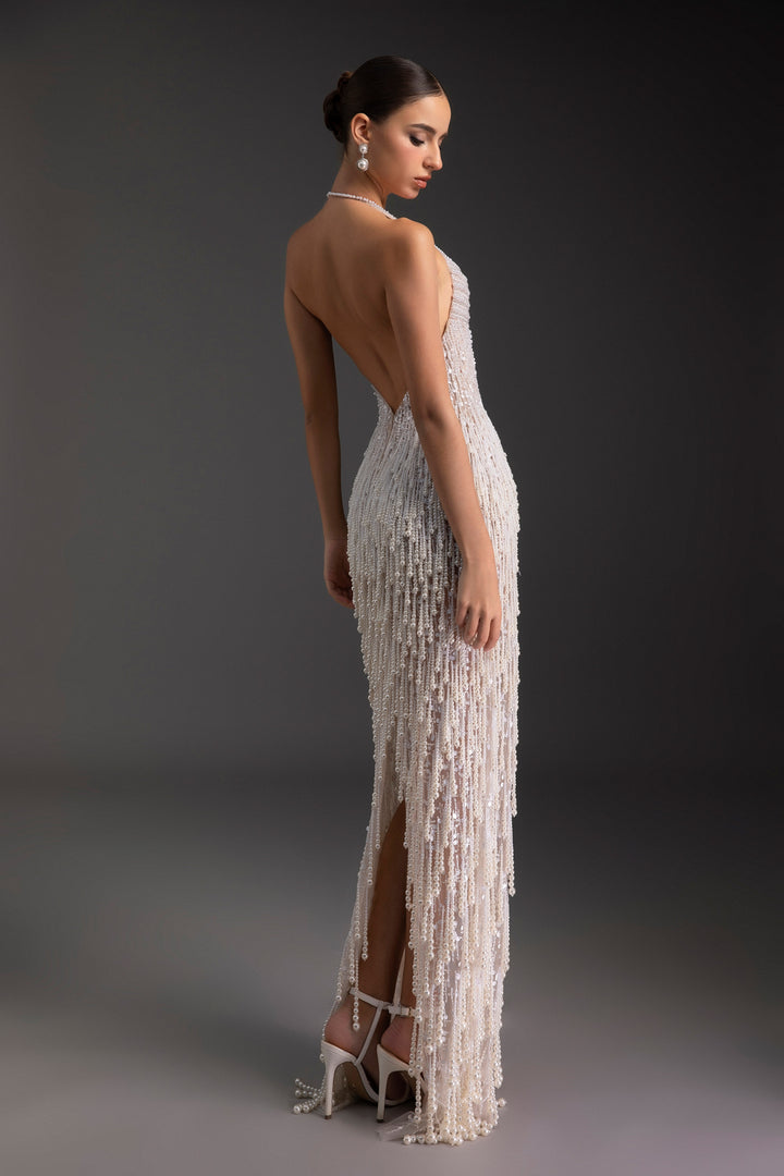 Pearl Halter Neck Bead Maxi Dress - MEAN BLVD